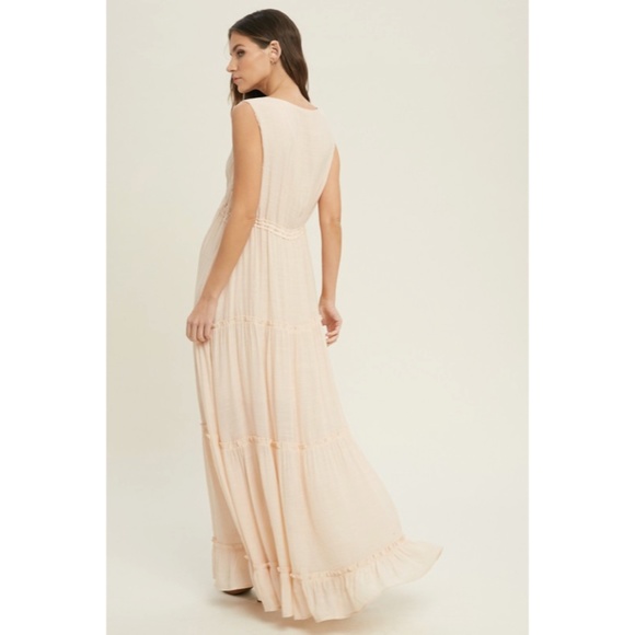 SOLD OUT Natural Bohemian Sleeveless Tiered Ruffle Drawstring Casual Maxi Dress - Picture 4 of 5